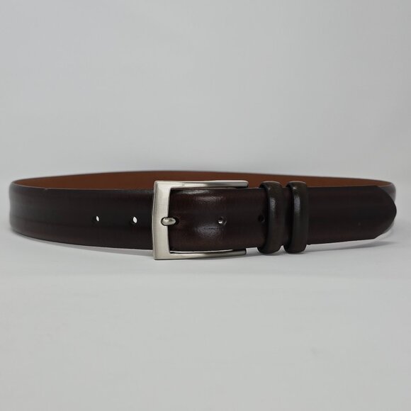 Boconi Men’s Brown Leather Belt Size 36 Classic Silver Buckle Office Casual - Picture 4 of 12